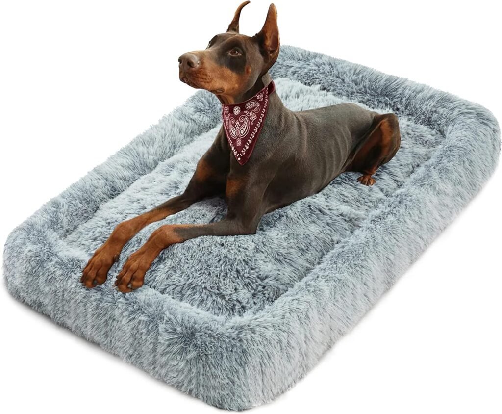 KISYYO Dog Beds for Large Dogs Fixable Deluxe Cozy Dog Kennel Beds for Crates Washable Dog Bed, 36 x 23 x 3 Inches, Grey