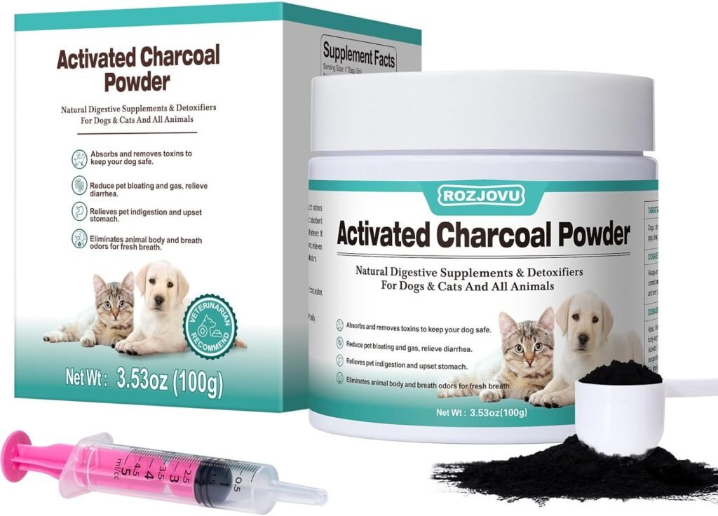 Activated Charcoal for Dogs, Cats, and All Pets, Charcoal for Dogs Poisoning, Digestive Health, Gas  Liver Support, Non-GMO, Gluten Free,3.53oz(Powder)