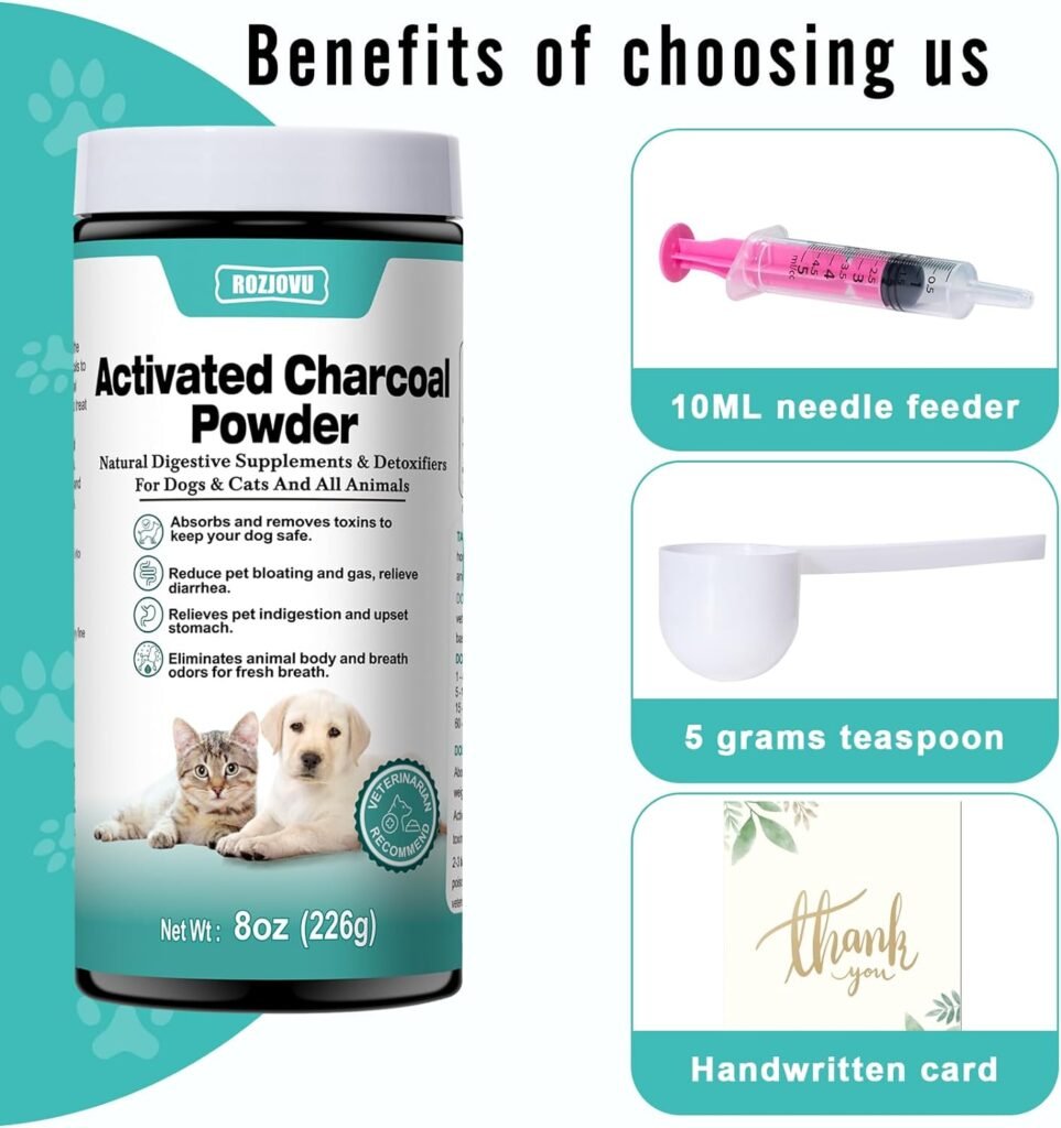 Activated Charcoal for Dogs, Cats, and All Pets, Charcoal for Dogs Poisoning, Digestive Health, Gas  Liver Support, Non-GMO, Gluten Free,3.53oz(Powder)