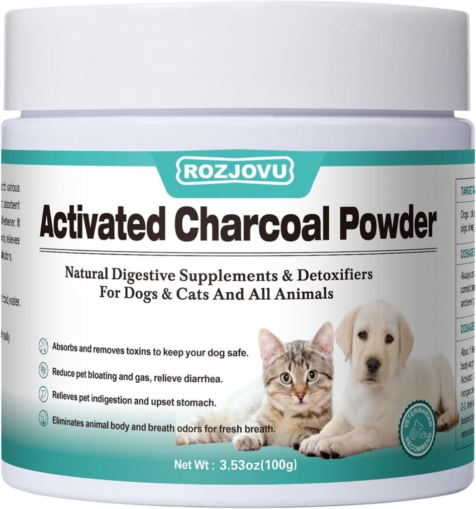 Activated Charcoal for Dogs, Cats, and All Pets, Charcoal for Dogs Poisoning, Digestive Health, Gas  Liver Support, Non-GMO, Gluten Free,3.53oz(Powder)