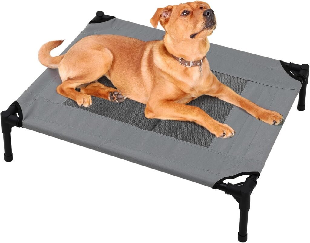 Dog Bed with Metal Frame, （Small- 24x 18x 7） Elevated Pet Cot for Dog and Cat Raised Portable Washable  Breathable Mesh, No-Slip Feet Durable for Indoor  Outdoor Use