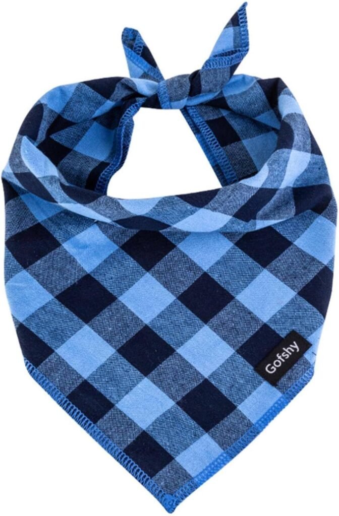 Gofshy Boy Dog Bandana Small-Blue Black Dog Scarf Buffalo Plaid Printing Adjustable Bib Handkerchief Accessories for Small Dogs Cats (S)