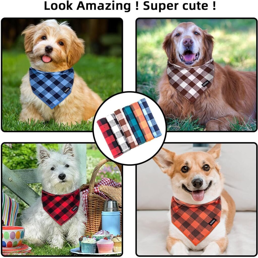 Gofshy Boy Dog Bandana Small-Blue Black Dog Scarf Buffalo Plaid Printing Adjustable Bib Handkerchief Accessories for Small Dogs Cats (S)