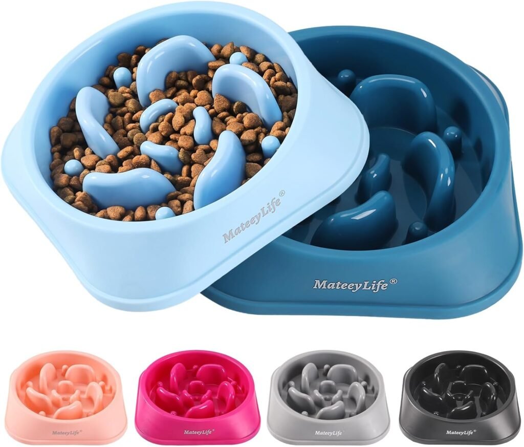 MateeyLife Slow Feeder Dog Bowls 2PCS, Anti-Choking Puzzle Dog Food Bowls, Anti-Slip Interactive Dog Feeding Bowls Slow Down Eating, Bloat Stop Maze Dog Dishes for All Breeds Pets LightBlueDarkBlue