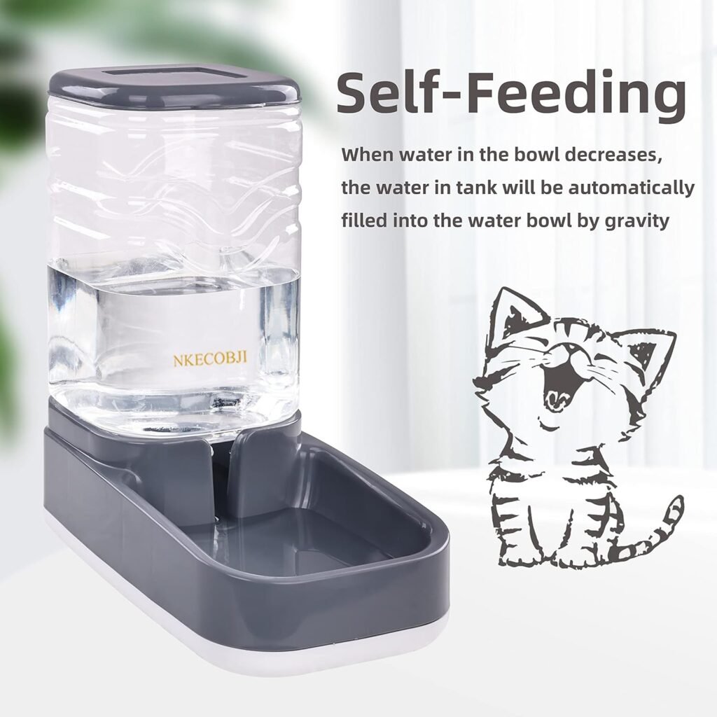 NKECOBJI Automatic Pets Feeder and Water Dispenser Set,Gravity Food Feeder and Waterer Set with Pet Food Bowl,Easily Clean Self Feeding for Small Large Pets Dogs Cats Large Capacity(3.8L)