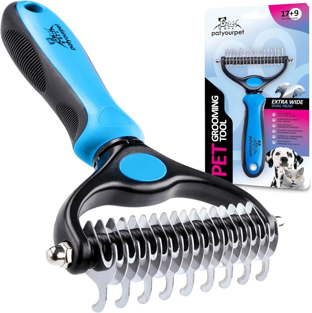 Pat Your Pet Deshedding Brush - Double-Sided Undercoat Rake for Dogs  Cats - Shedding Comb and Dematting Tool for Grooming, Extra Wide