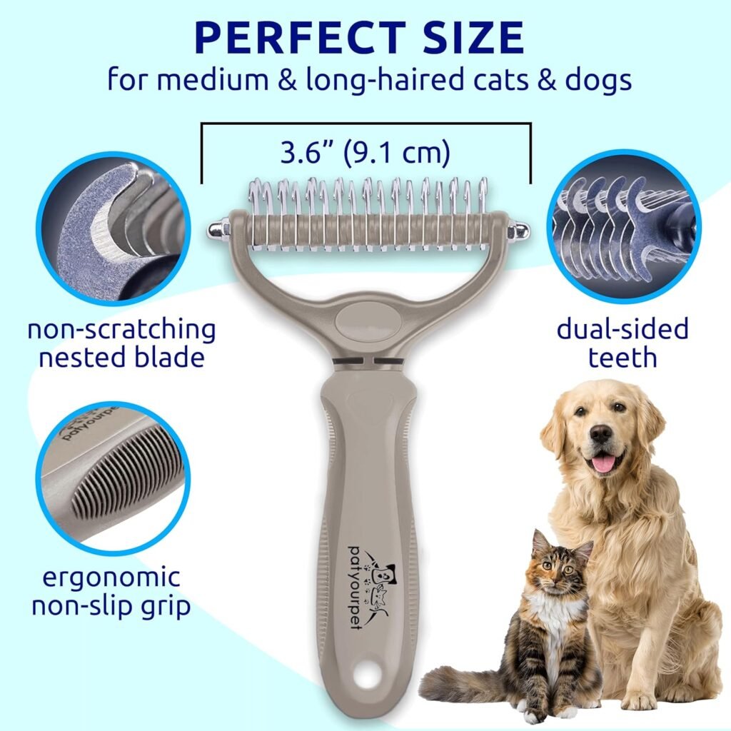 Pat Your Pet Deshedding Brush - Double-Sided Undercoat Rake for Dogs  Cats - Shedding Comb and Dematting Tool for Grooming, Extra Wide