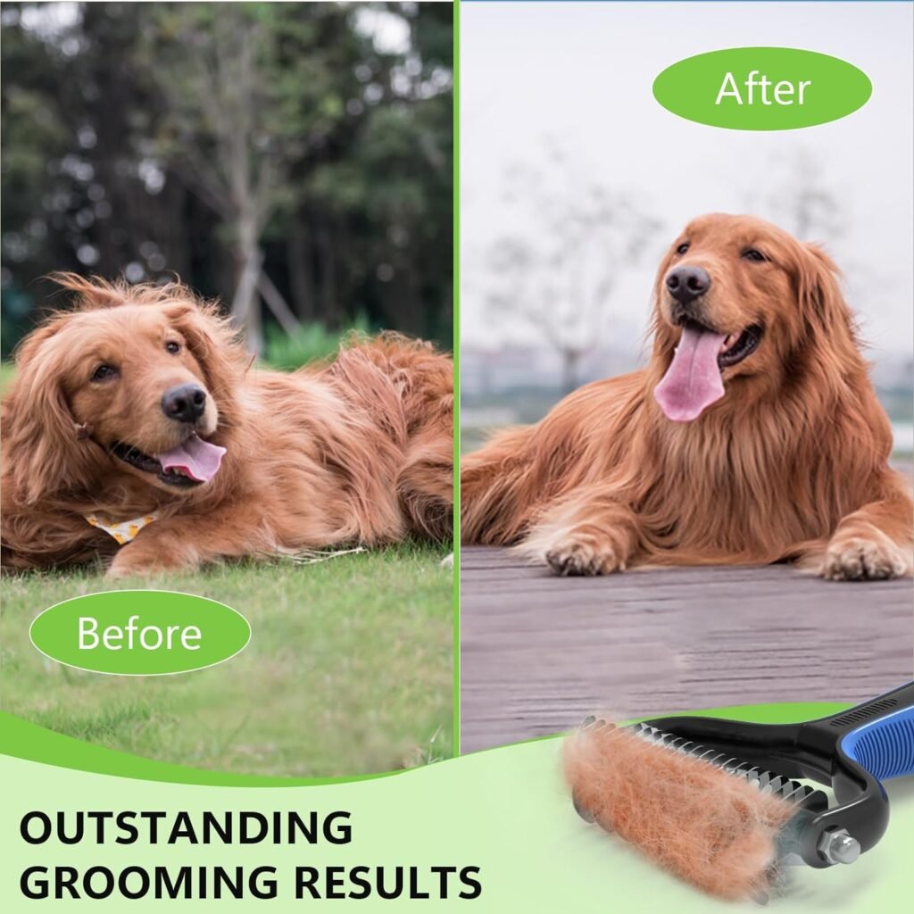 STALTWO Pet Grooming Supplies - 2-in-1 Professional Undercoat Rake and Pet Brush | Shedding Control for Long Haired Dogs and Cats, Deshedding Tool, Furminator for Dogs, Green